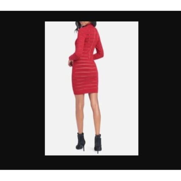 NEW Bebe Goji Berry Red Sheer Stripe Sweater Dress Sheath Bodycon Size Small - Picture 4 of 10